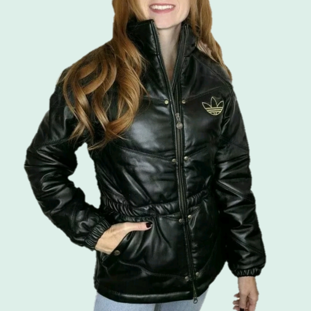 Adidas Leather Puffer Jacket Women's Small Winter